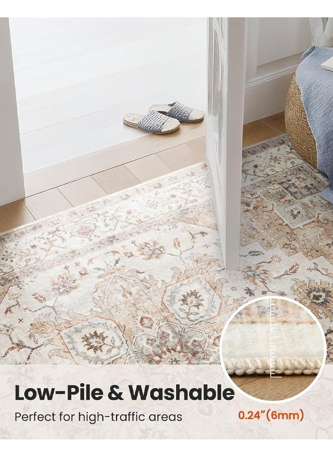 Optico Area Rugs for Living Room, Machine Washable Non Slip Vintage Rugs, Vintage Non-Slip Thin Large Size Beige Area Rug Low Pile Lightweight Chenille Print Rug for Bedroom, Dining Room, Home Office - Image 4